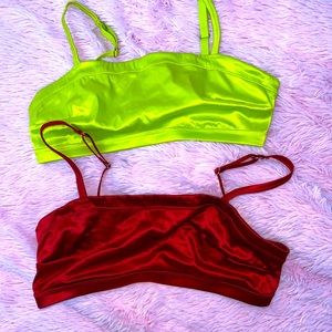 Aerie Stretch RED and  Lime Green Fluorescent Bandeau Bralette NWT Size M
